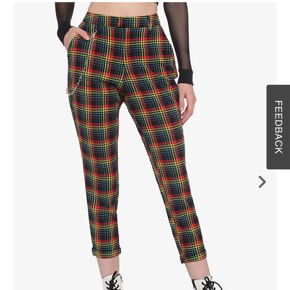 Rainbow Plaid Pants with Detachable Chain